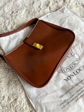 Brown Leather Shoulder Bag with Gold Tone Hardware